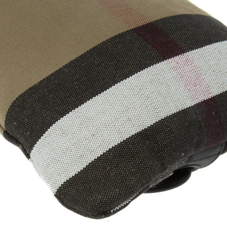 Pre Owned Burberry House Check Canvas Drawstring Bag