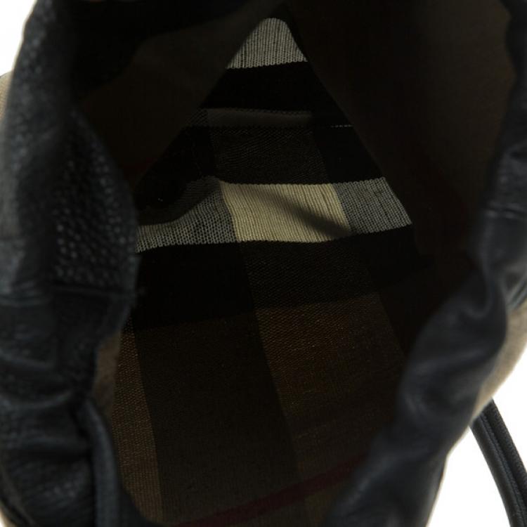 Pre Owned Burberry House Check Canvas Drawstring Bag