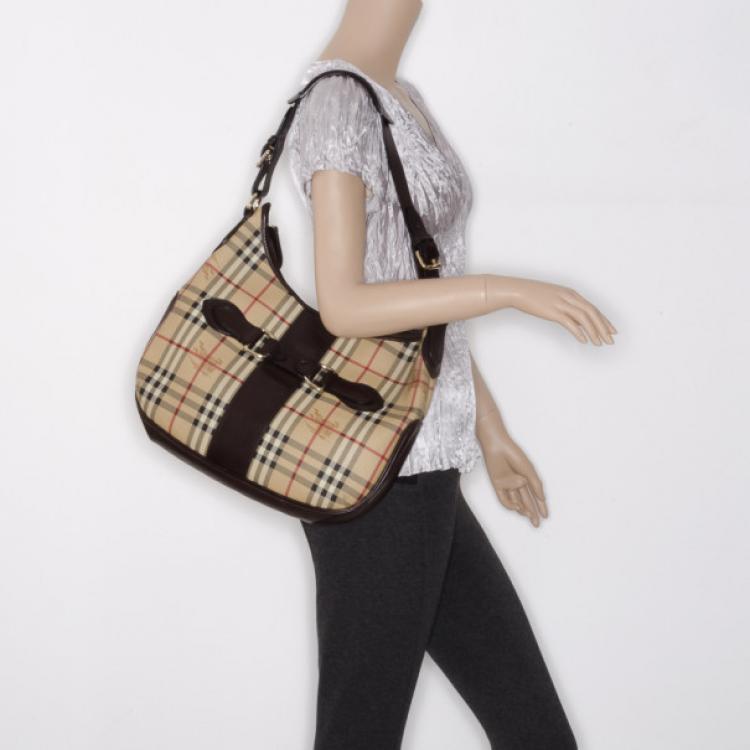 Pre Owned Burberry Haymarket Check Large Hobo 
