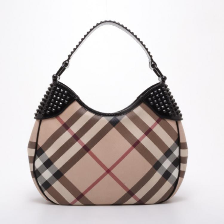 Pre Owned Burberry Nova Check Star Studded Hobo