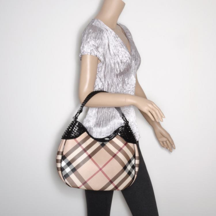 Pre Owned Burberry Nova Check Star Studded Hobo
