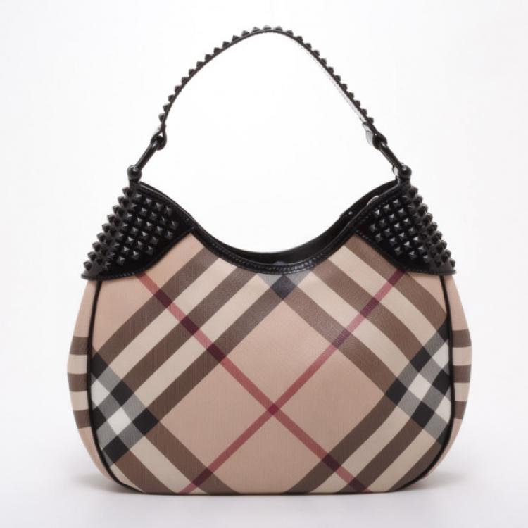 Pre Owned Burberry Nova Check Star Studded Hobo