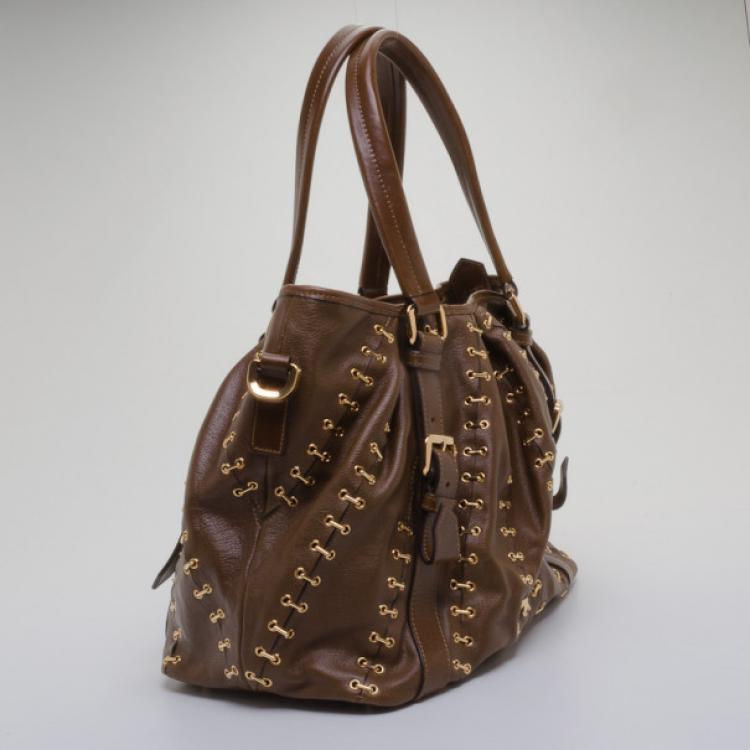 Pre Owned Burberry Lowry Metal Stitch Tote
