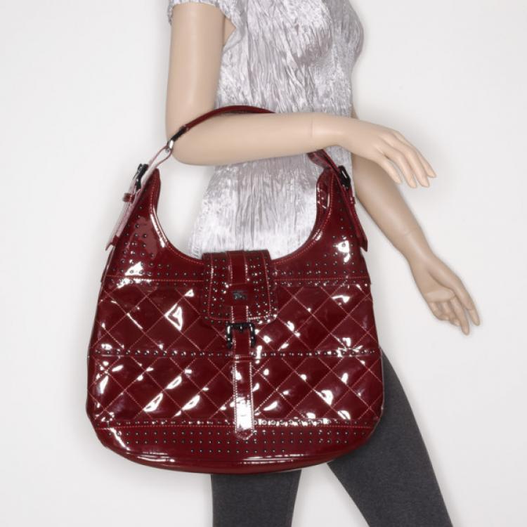 Pre Owned Burberry Quilted Patent Leather Hobo