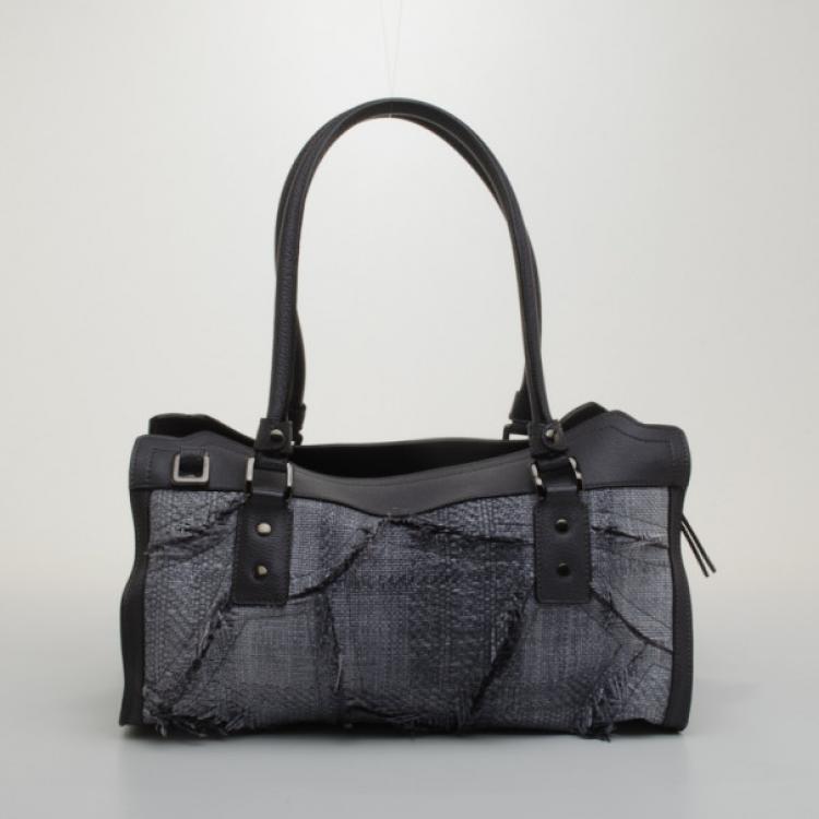 Pre Owned Burberry Raffia Patchwork  Satchel