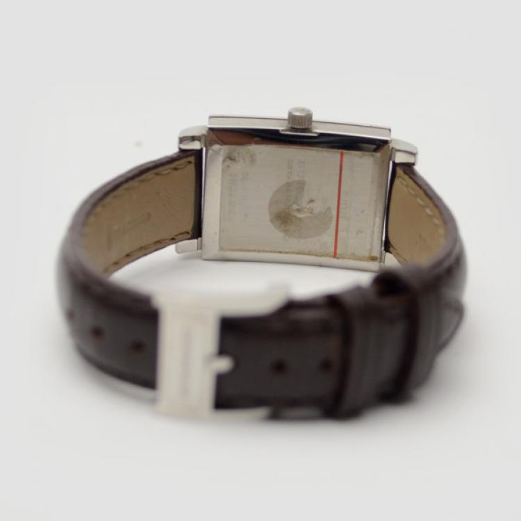 Pre Owned Burberry Cream Black Leather Chronograph Mens Wristwatch 38 MM