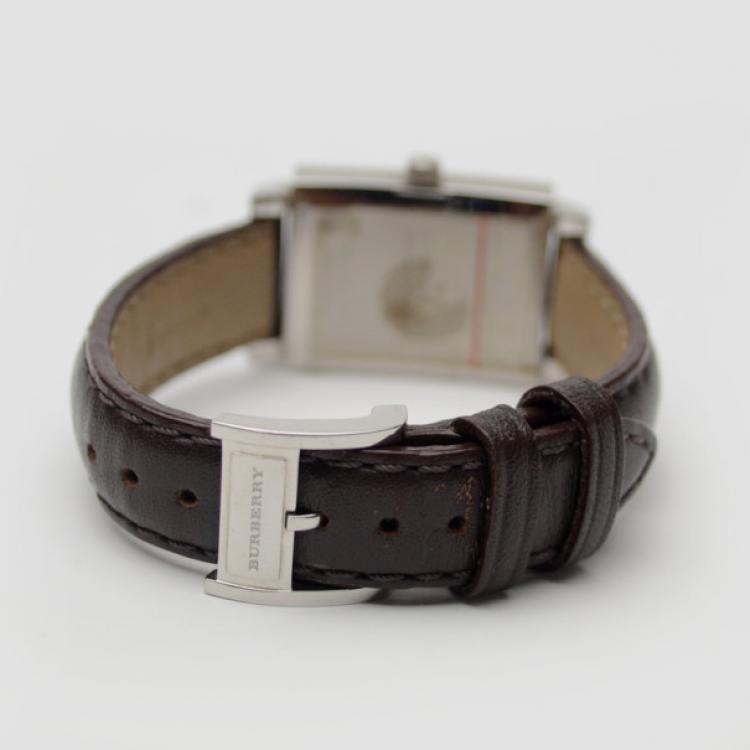 Pre Owned Burberry Cream Black Leather Chronograph Mens Wristwatch 38 MM