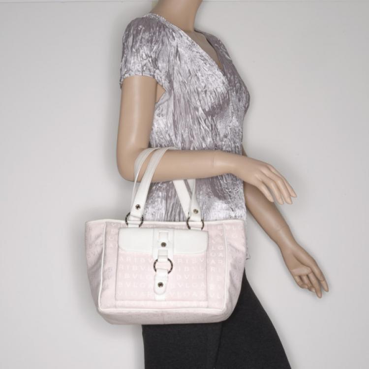 Pre Owned Bvlgari Pink and White Monogram Canvas Tote 