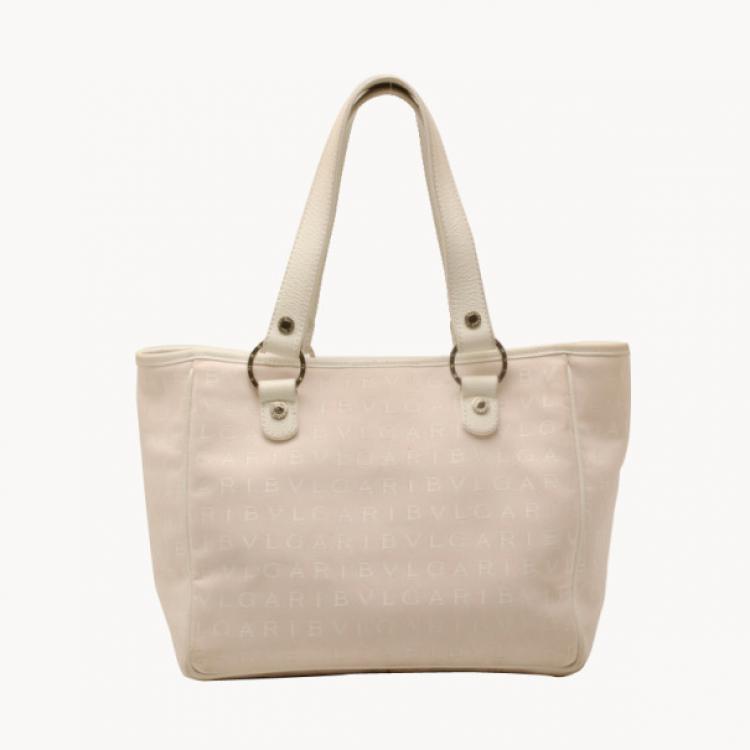 Pre Owned Bvlgari Pink and White Monogram Canvas Tote 