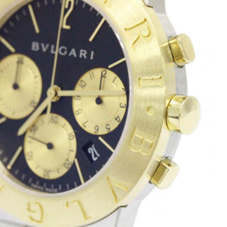 مملوكة مسبقًا Bvlgari Black 18K Yellow Gold & Stainless Steel Diagono Men's Wristwatch 35MM