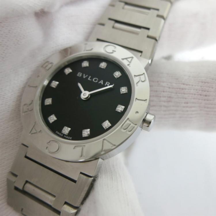 Pre Owned Bvlgari 12P Wristwatch SS Black/Silver Ladies
