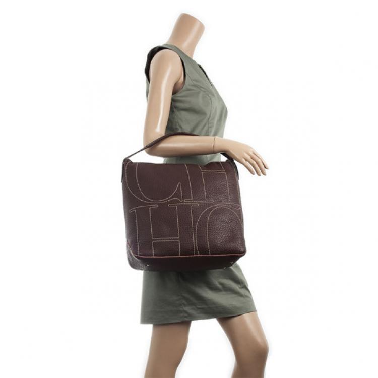 Pre Owned Carolina Herrera Brown Leather Hobo