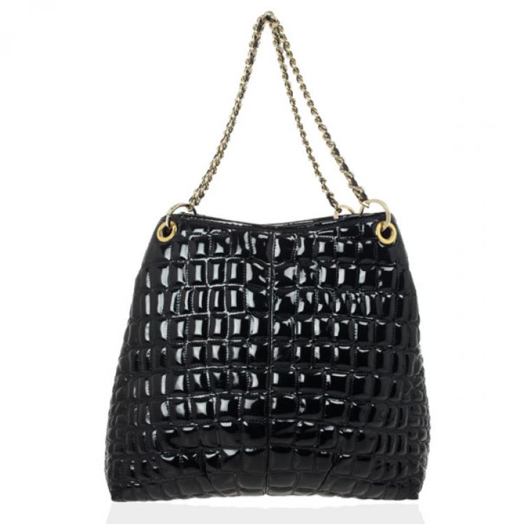 Pre Owned Carolina Herrera Black Patent Quilted Tote