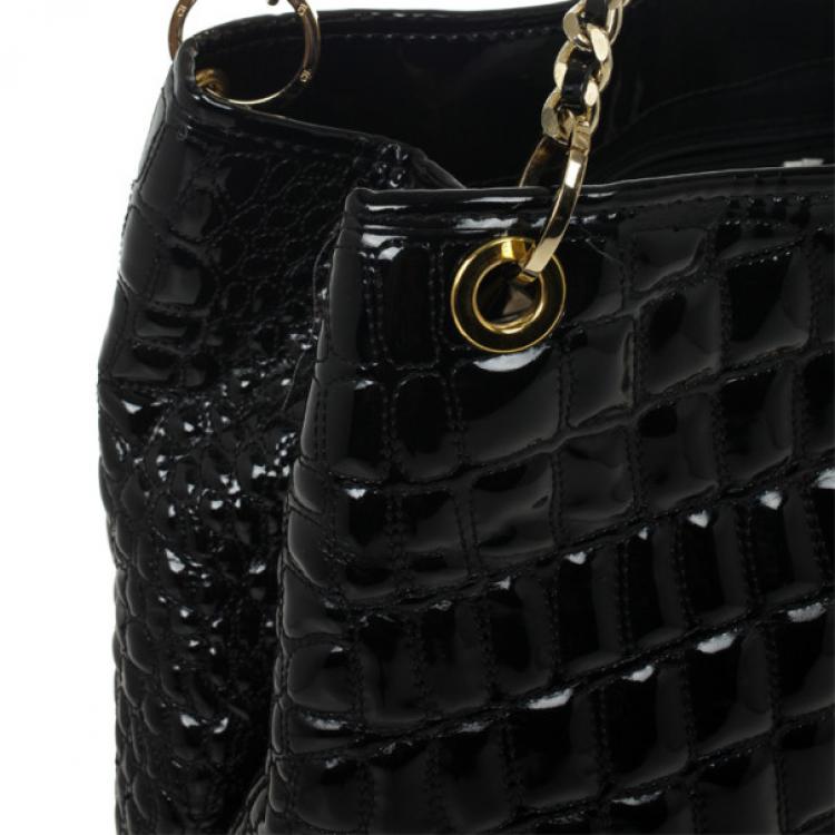 Pre Owned Carolina Herrera Black Patent Quilted Tote