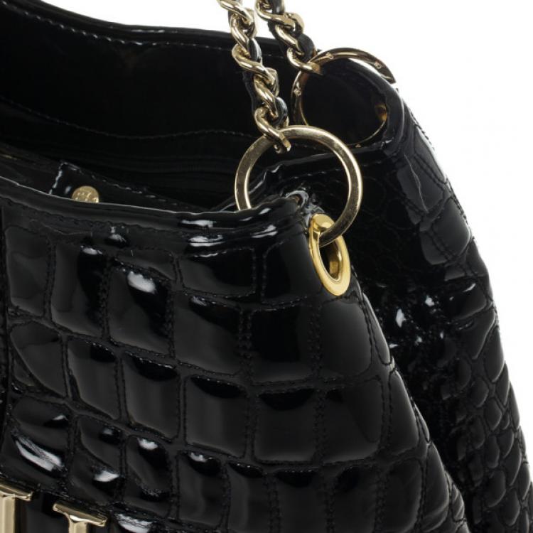 Pre Owned Carolina Herrera Black Patent Quilted Tote
