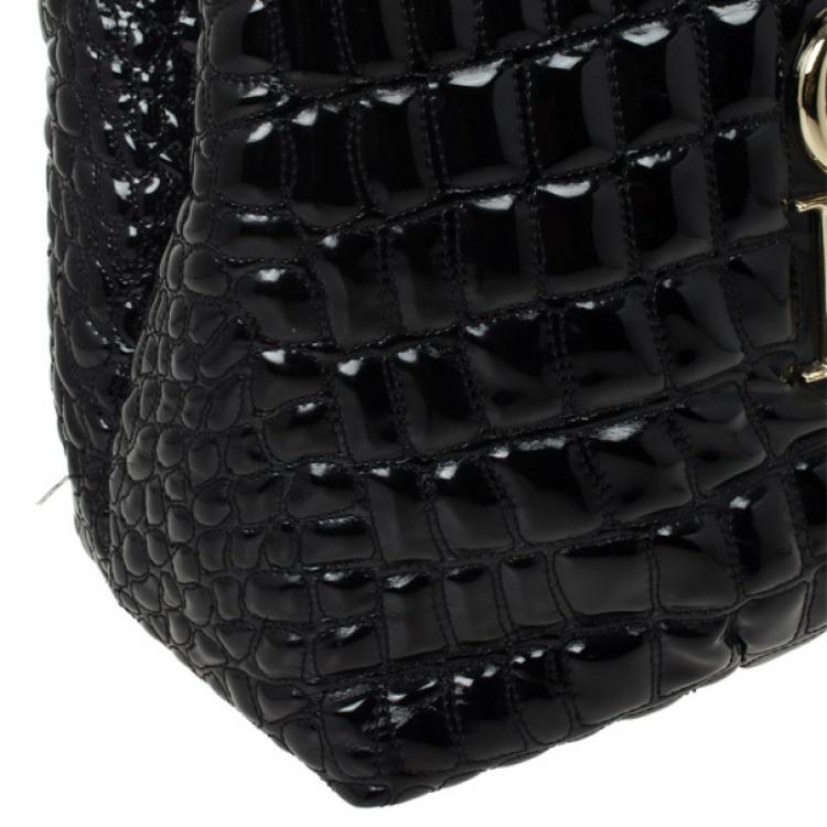 Pre Owned Carolina Herrera Black Patent Quilted Tote