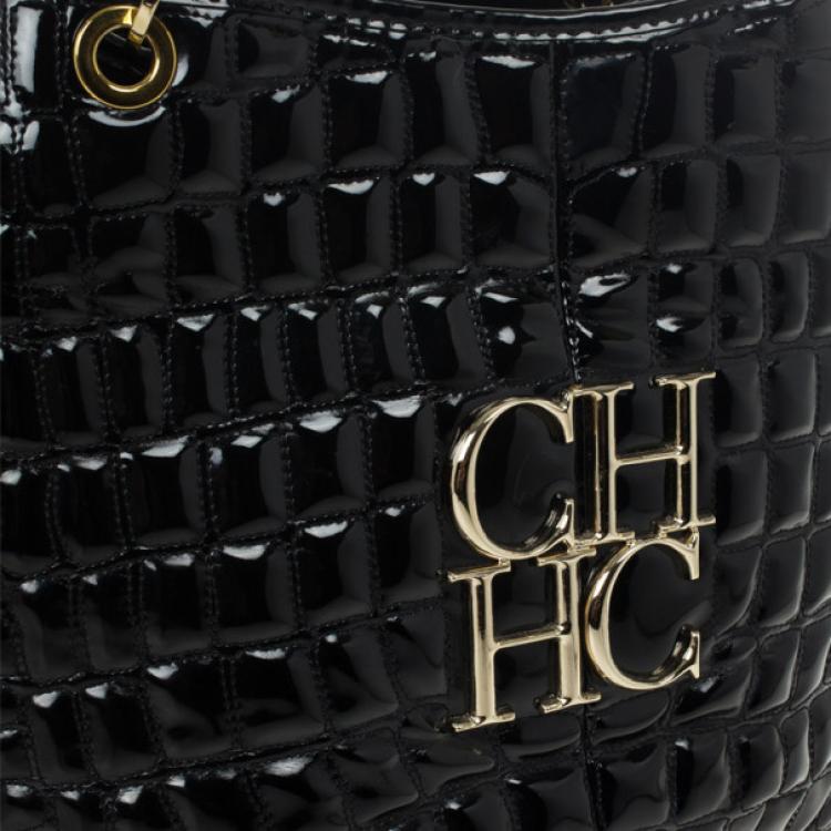 Pre Owned Carolina Herrera Black Patent Quilted Tote