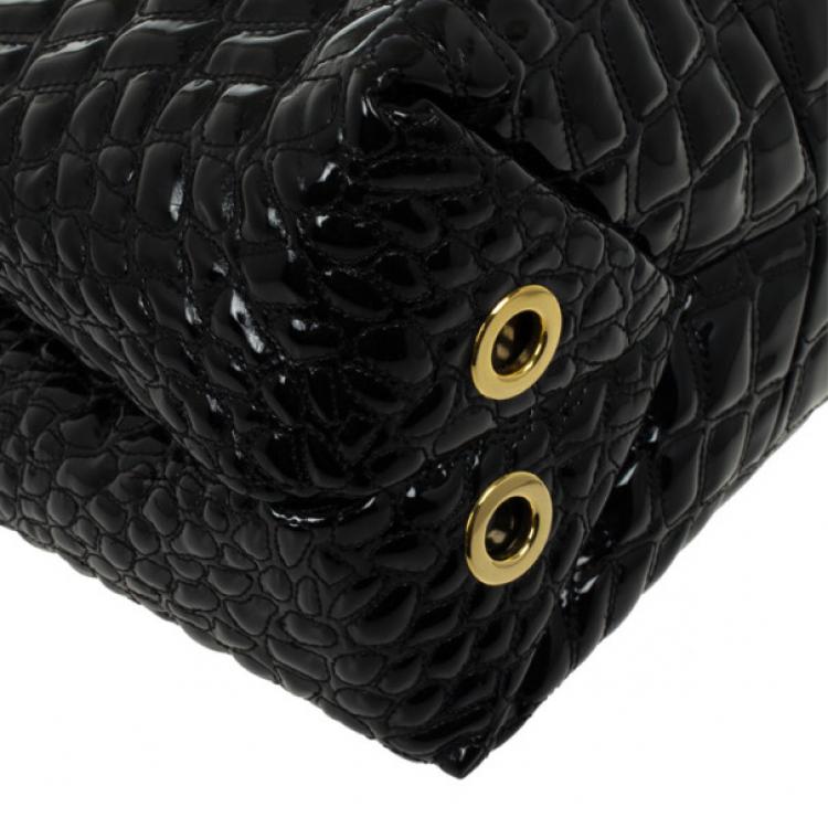 Pre Owned Carolina Herrera Black Patent Quilted Tote