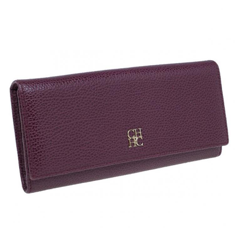 Pre Owned Carolina Herrera Burgundy Leather Continental Flap Wallet