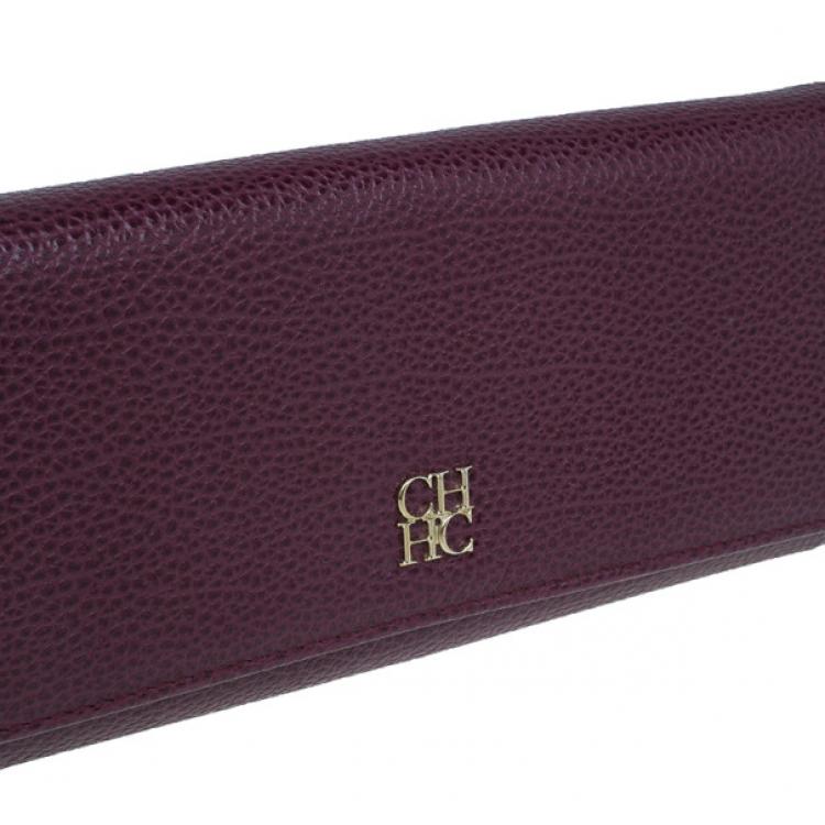 Pre Owned Carolina Herrera Burgundy Leather Continental Flap Wallet