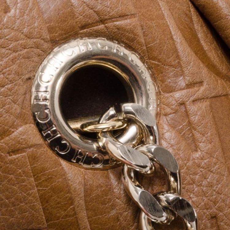 Pre Owned Carolina Herrera Brown Monogram Leather Embossed  Tote