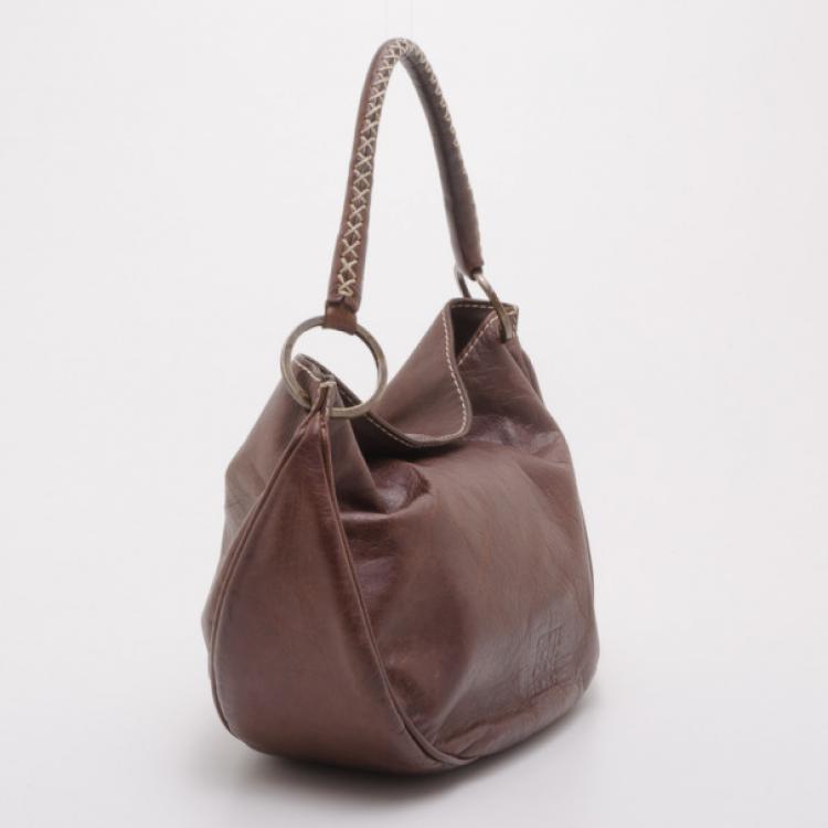 Pre Owned Carolina Herrera Brown Leather Small Hobo