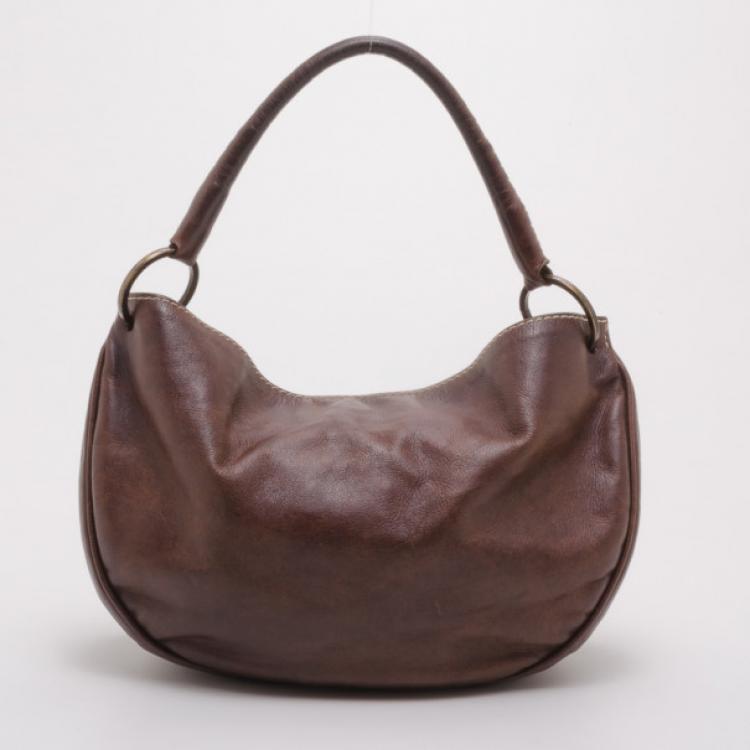 Pre Owned Carolina Herrera Brown Leather Small Hobo