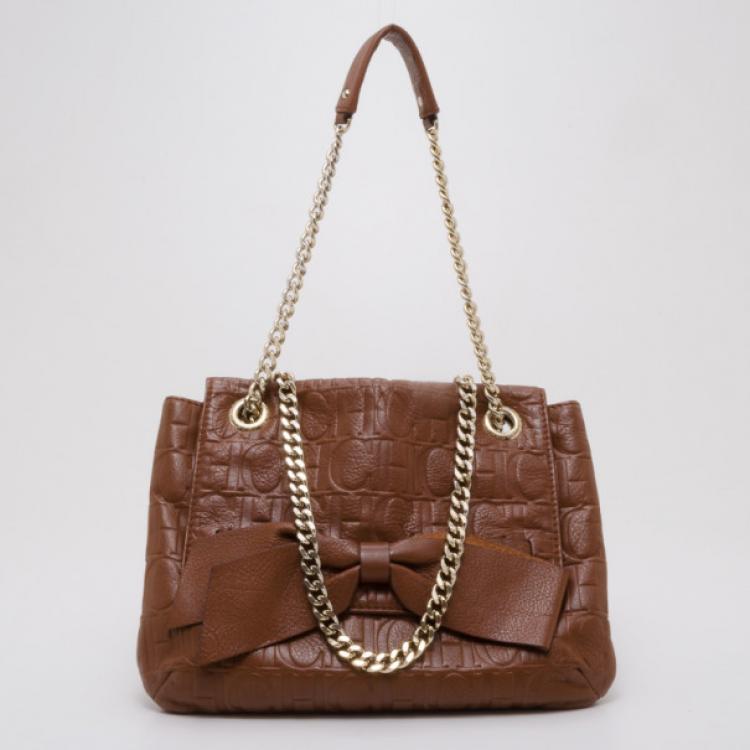 Pre Owned Carolina Herrera Audrey Brown Handbag