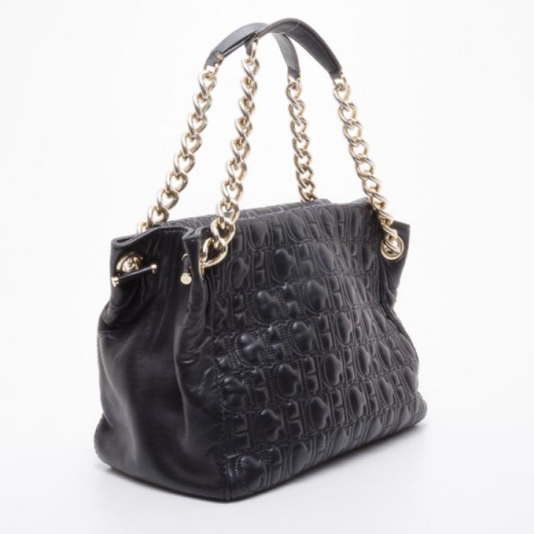 Pre Owned Carolina Herrera Monogram Chain Handle Tote 