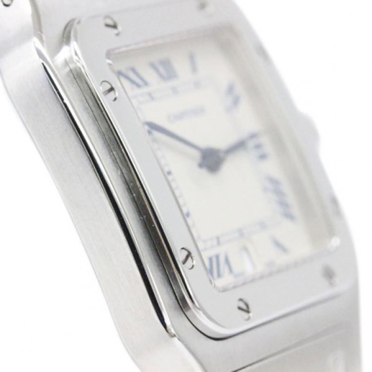 Pre Owned Cartier White Stainless Steel Santos Galbee Men's Wristwatch 29MM