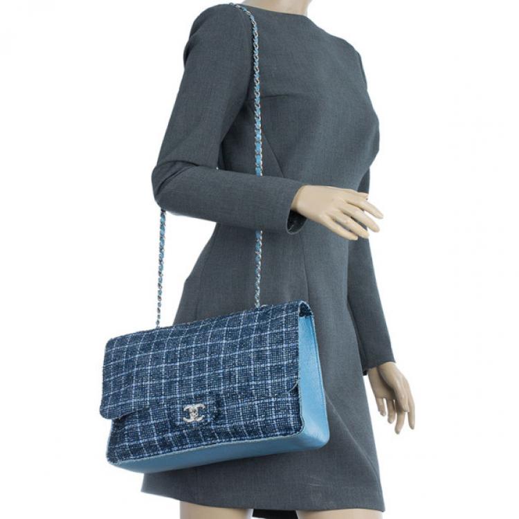 Chanel Blue, Pattern Print Classic Tweed Medium Double Flap Bag