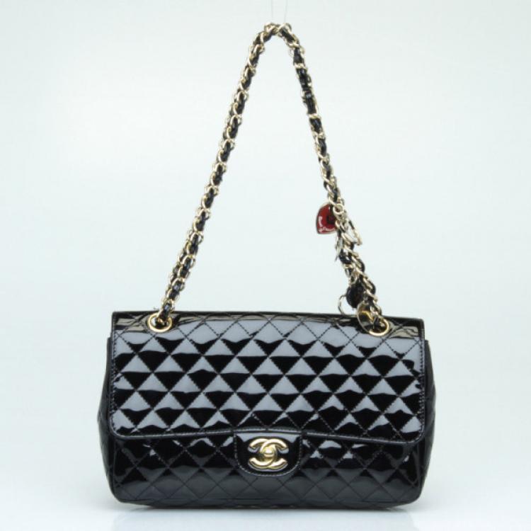 Chanel Limited Edition Medium Valentine Flap Bag in Black Patent Chanel |  The Luxury Closet