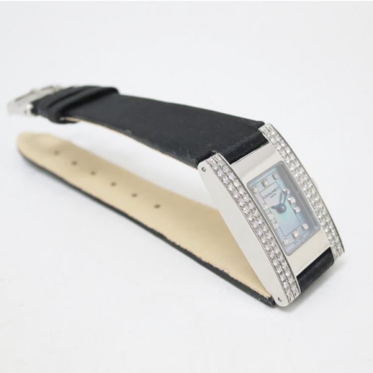 Pre Owned Chaumet Classic SS Leather Blue Mother of Pearl and Diamond Womens Wristwatch 38 MM
