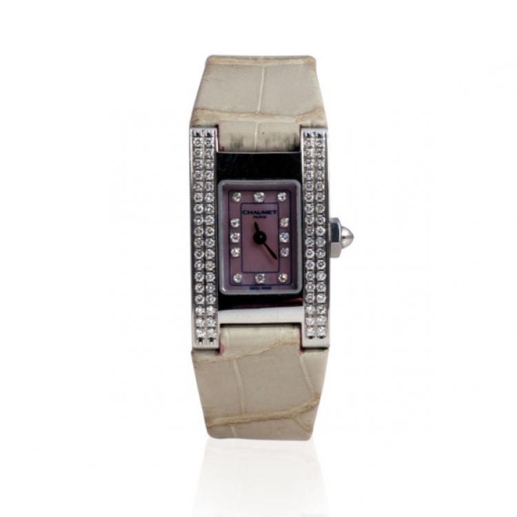 Pre Owned Chaumet Beige SS Diamond Classic Womens Wristwatch 20 MM
