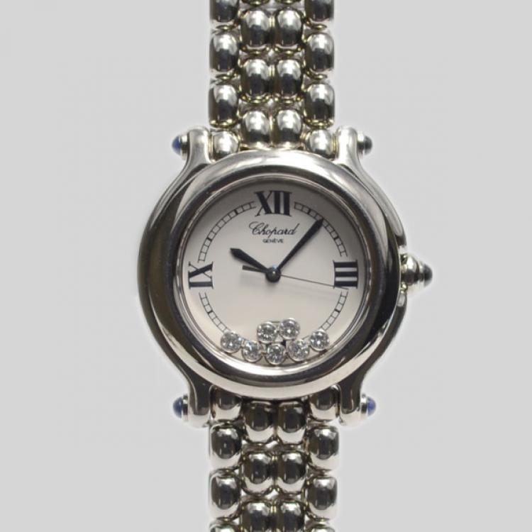 Pre Owned Chopard Happy Sport 7 Floating Diamonds SS White Ladies Wristwatch 31 MM