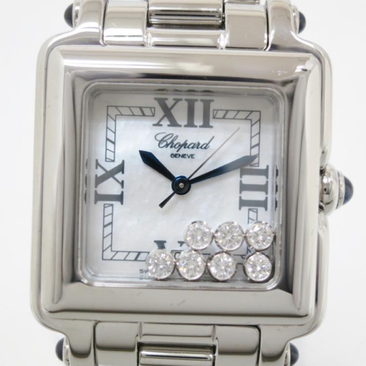 Pre Owned Chopard Happy Sport Square SS Diamonds Womens Wristwatch 27 MM