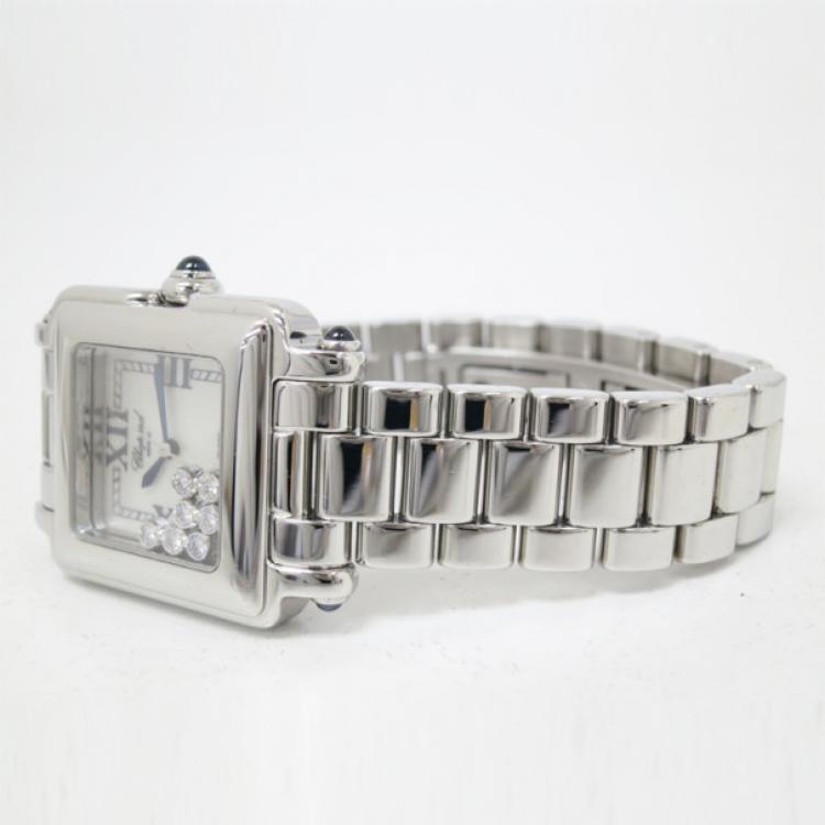 Pre Owned Chopard Happy Sport Square SS Diamonds Womens Wristwatch 27 MM