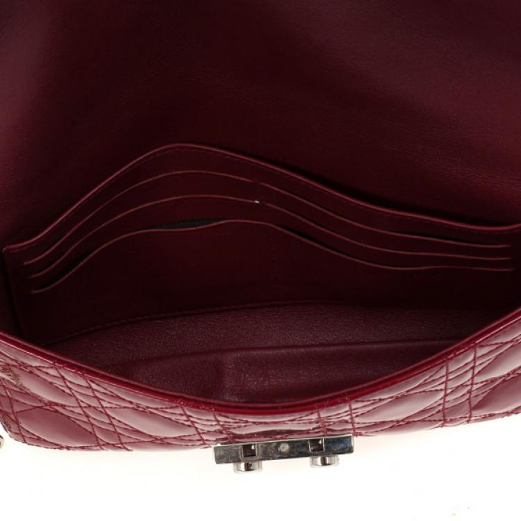 Pre Owned Christian Dior Red Cannage Quilted Patent Leather Lady Dior New Lock Mini Flap Bag