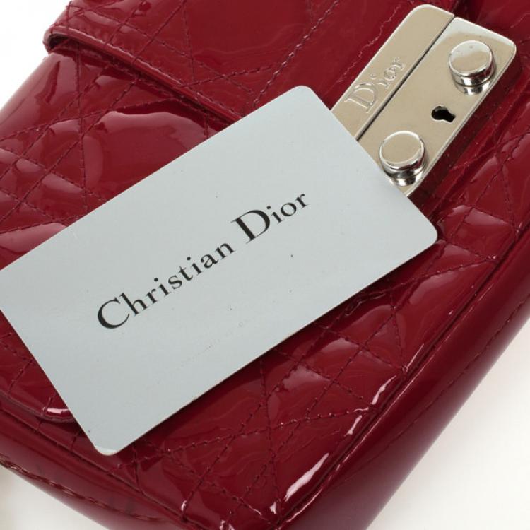 Pre Owned Christian Dior Red Cannage Quilted Patent Leather Lady Dior New Lock Mini Flap Bag