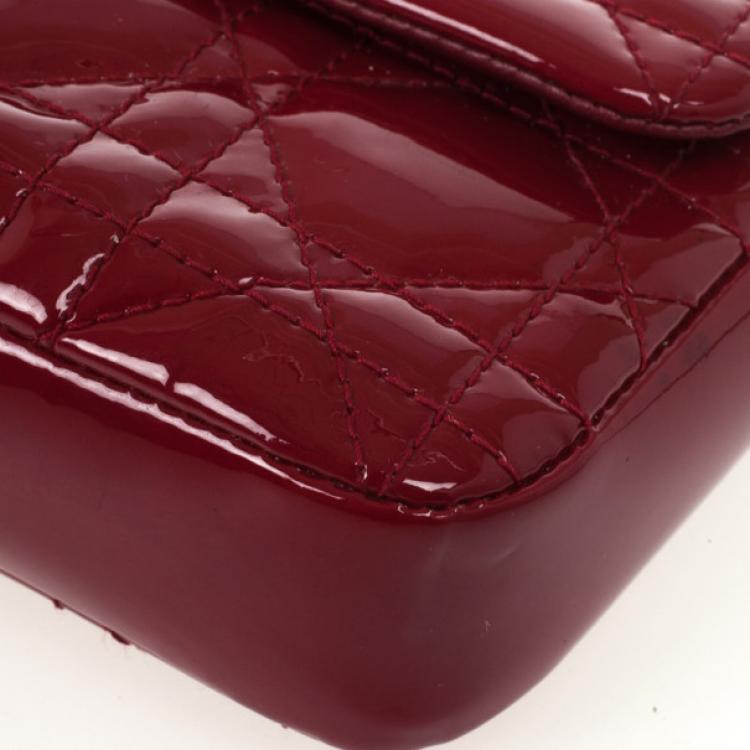 Pre Owned Christian Dior Red Cannage Quilted Patent Leather Lady Dior New Lock Mini Flap Bag