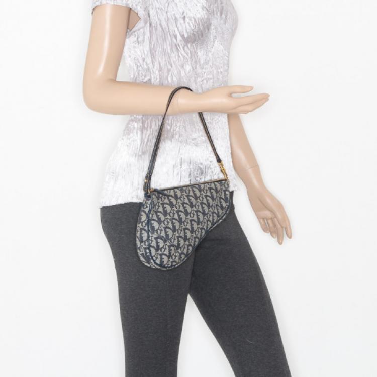 Pre Owned Dior Blue Monogram Denim Saddle Bag