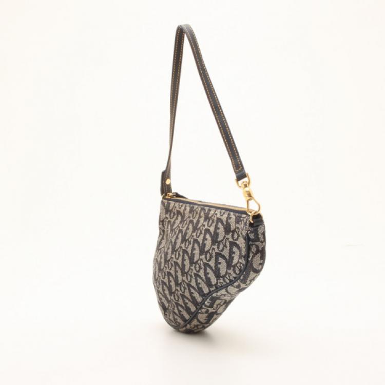 Pre Owned Dior Blue Monogram Denim Saddle Bag