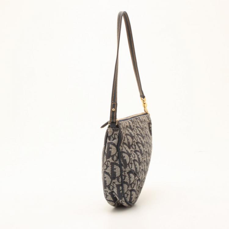 Pre Owned Dior Blue Monogram Denim Saddle Bag