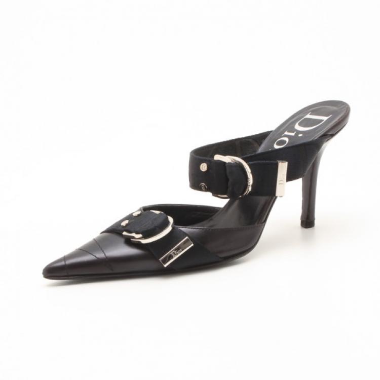 Dior Black Leather Pointed Toe Slides 