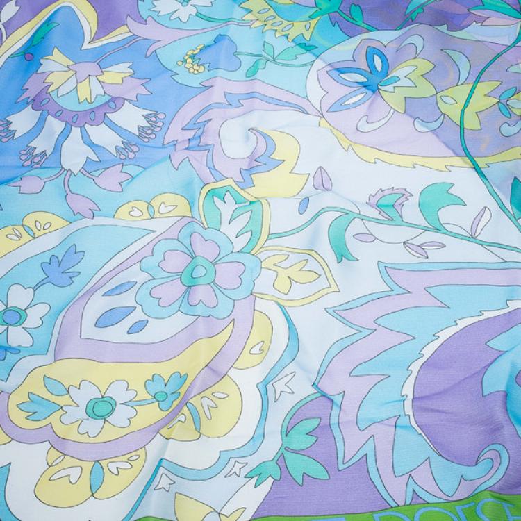 Pre Owned Dolce and Gabbana Blue Floral Print Square Scarf