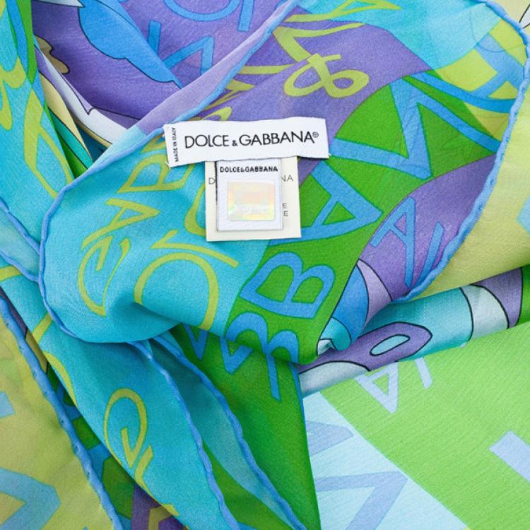 Pre Owned Dolce and Gabbana Blue Floral Print Square Scarf