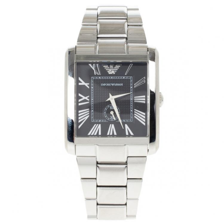 Pre Owned Emporio Armani Black Stainless Steel AR1642 Men's Wristwatch 36MM