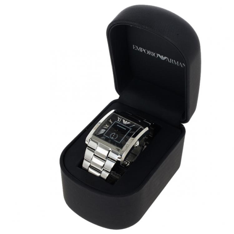 Pre Owned Emporio Armani Black Stainless Steel AR1642 Men's Wristwatch 36MM
