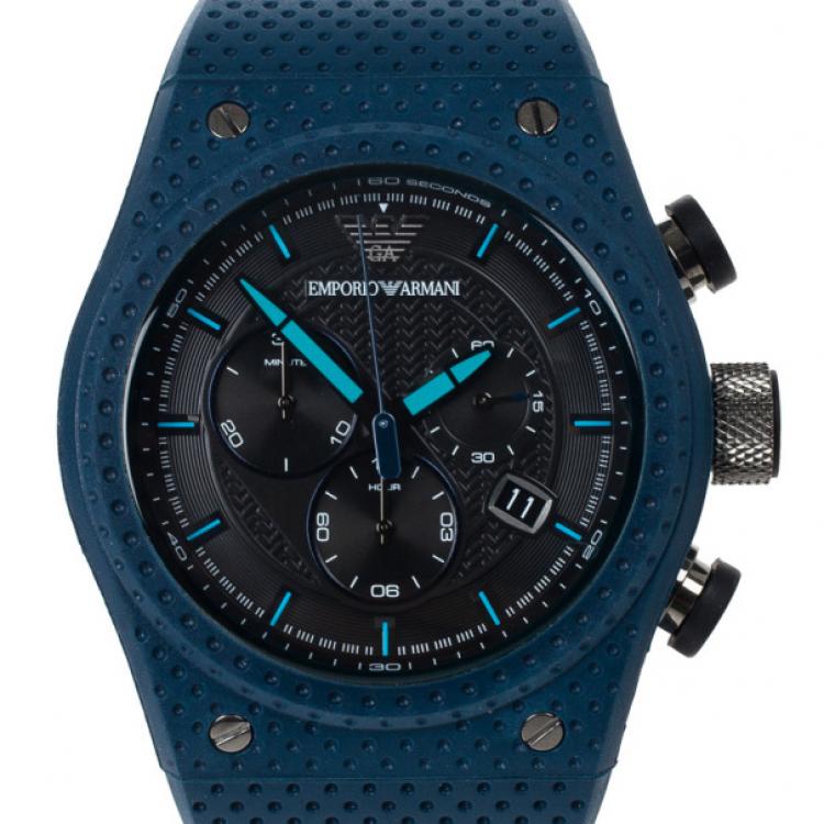 Pre Owned Emporio Armani Black Stainless Steel AR6119 Men's Wristwatch 44MM