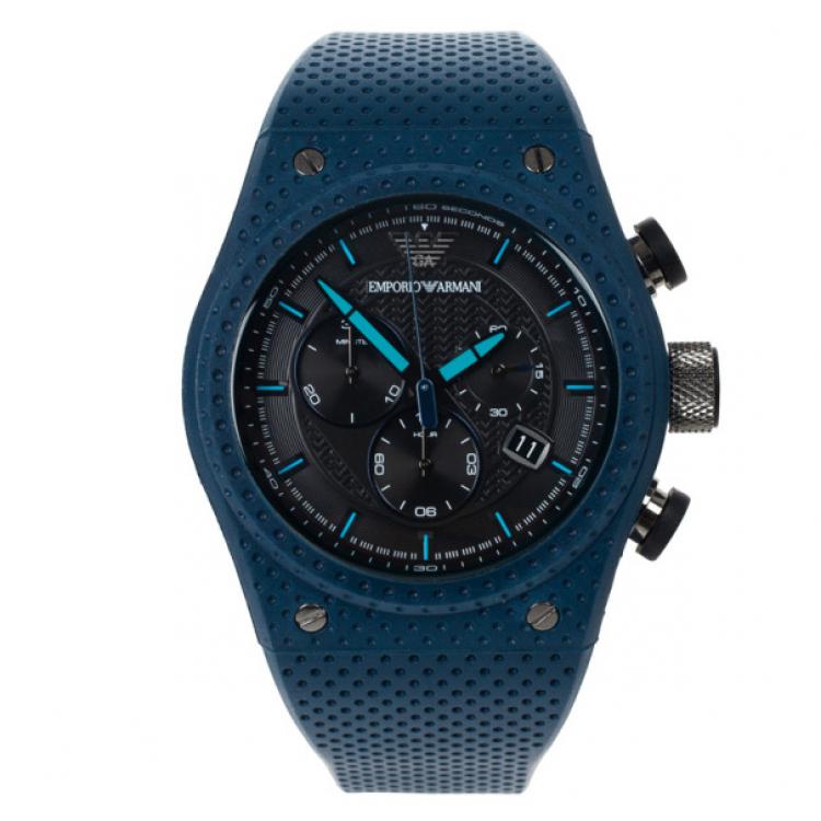 Pre Owned Emporio Armani Black Stainless Steel AR6119 Men's Wristwatch 44MM